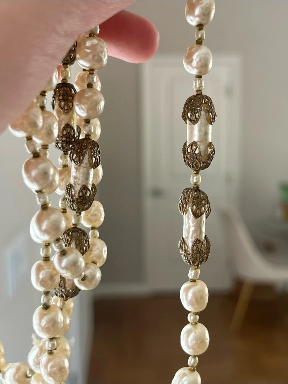 Vintage Miriam Haskell Glass Baroque Pearl Double-Layered Long Beaded Necklace